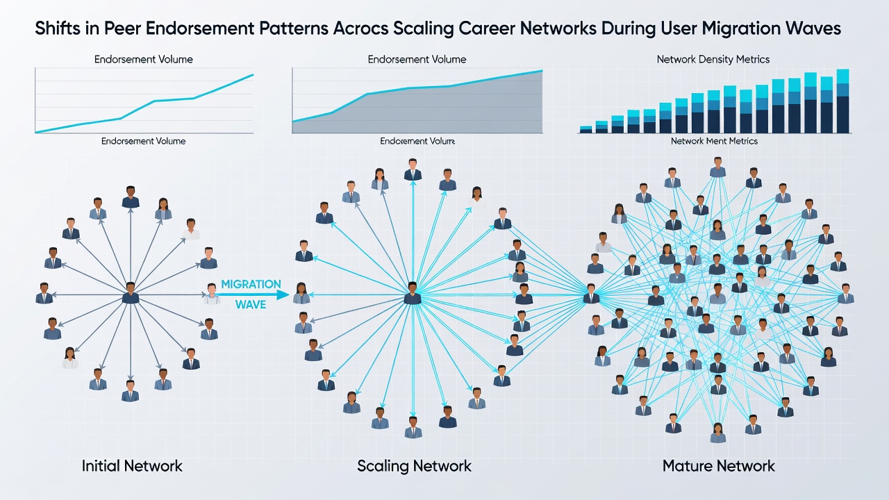 Graph illustrating changes in peer endorsement distribution before and after user migration events in career networks